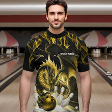 Load image into Gallery viewer, Custom Yellow Flame Dragon Bowling Quarter-Zip Shirts For Men, Dragon Bowling Team Jerseys IPHW8962