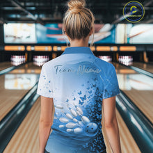 Load image into Gallery viewer, Custom Blue Butterfly Bowling Women Polo Shirt, Women Bowling Tournament Uniform IPHW11361