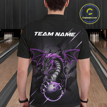 Load image into Gallery viewer, Custom Glowing Purple Dragon Bowling Team Polo Shirts For Men, Dragon Bowling Jerseys IPHW9539