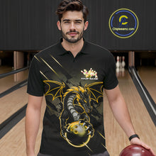 Load image into Gallery viewer, Custom Glowing Yellow Dragon Bowling Team Polo Shirts For Men, Dragon Bowling Jerseys IPHW9540