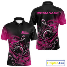 Load image into Gallery viewer, Custom Black And Pink Flame Bowling Polo Shirts For Men, Team Bowling League Shirt IPHW9777