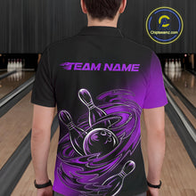Load image into Gallery viewer, Custom Black And Purple Flame Bowling Polo Shirts For Men, Team Bowling League Shirt IPHW9778