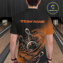 Load image into Gallery viewer, Custom Black And Orange Flame Bowling Polo Shirts For Men, Team Bowling League Shirt IPHW9779