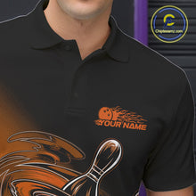 Load image into Gallery viewer, Custom Black And Orange Flame Bowling Polo Shirts For Men, Team Bowling League Shirt IPHW9779