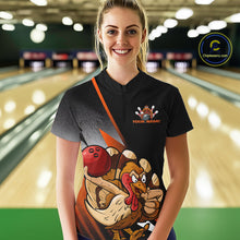 Load image into Gallery viewer, Custom Funny Orange Turkey Bowling Women Quarter-Zip Shirts, Thanksgiving Bowling Shirt IPHW9783