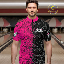 Load image into Gallery viewer, Custom Black And Pink Splatter Bowling Ball Pattern Bowling Team Quarter-Zip Shirts For Men IPHW9789