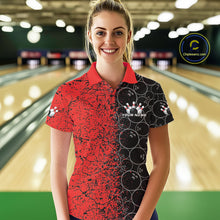 Load image into Gallery viewer, Custom Black And Red Splatter Bowling Ball Pattern Bowling Team Polo Shirts For Women IPHW9790