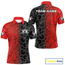 Load image into Gallery viewer, Custom Black And Red Splatter Bowling Ball Pattern Bowling Team Polo Shirts For Men IPHW9790