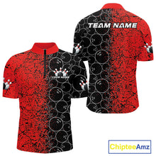 Load image into Gallery viewer, Custom Black And Red Splatter Bowling Ball Pattern Bowling Team Quarter-Zip Shirts For Men IPHW9790