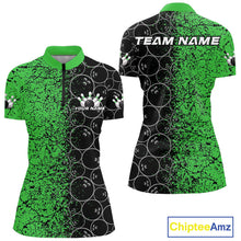 Load image into Gallery viewer, Custom Black And Green Splatter Bowling Ball Pattern Bowling Team Women Quarter-Zip Shirt IPHW9792