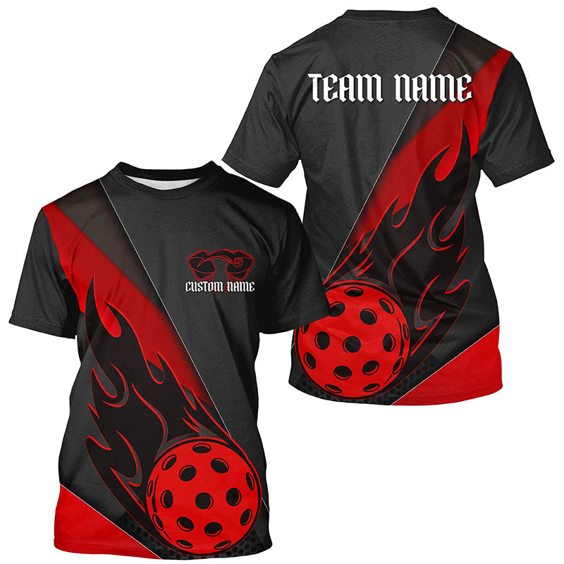 Black And Red Custom Flame Pickleball T-Shirts For Men, Unisex Pickleball Outfits Pickleball Team Shirts IPHW7759
