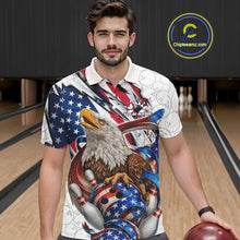 Load image into Gallery viewer, Custom Patriotic US Flag Eagle Bowling Men Shirt, USA Bowling Team League Shirt IPHW10163