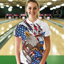 Load image into Gallery viewer, Custom Patriotic US Flag Eagle Bowling Women Shirt, USA Bowling Team League Shirt IPHW10163