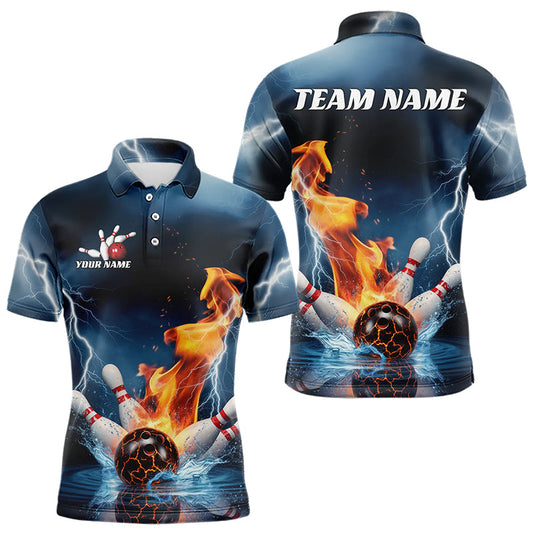 Blue Thunder Lightning Water And Fire Custom Bowling League Polo Shirts For Men IPHW8251