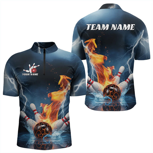 Blue Thunder Lightning Water And Fire Custom Bowling League Quarter-Zip Shirts For Men IPHW8251