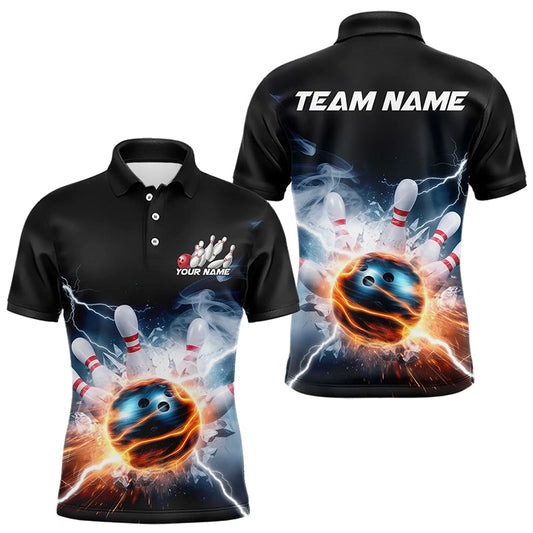 Thunder Lightning Water And Fire Custom Bowling Polo Shirts For Men, Bowling League Shirts IPHW8252
