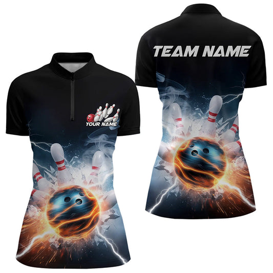 Thunder Lightning Water And Fire Custom Bowling Quarter-Zip Shirts For Women IPHW8252