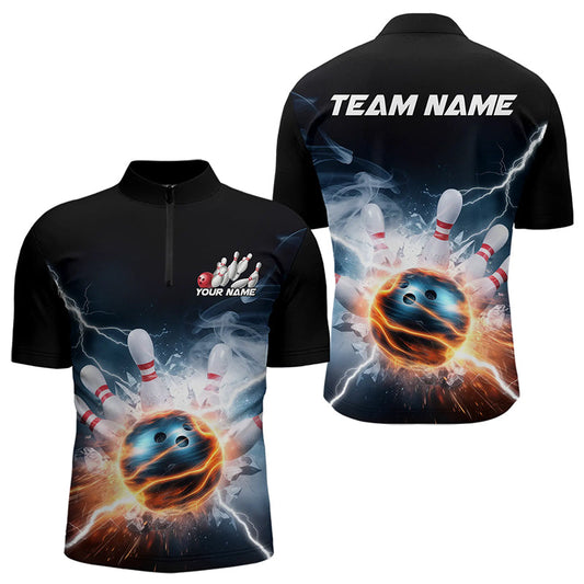 Thunder Lightning Water And Fire Custom Bowling Quarter-Zip Shirts For Men, Bowling League Shirts IPHW8252