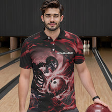 Load image into Gallery viewer, Custom Red Flame Skull Bowling Polo Shirts For Men, Bowling Tournament Bowling Team Shirt IPHW8469