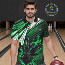 Load image into Gallery viewer, Custom Green Flame Bowling Jerseys For Men, Hexagon Bowling Team Tournament Shirt IPHW10558