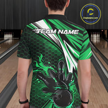 Load image into Gallery viewer, Custom Green Flame Bowling Jerseys For Men, Hexagon Bowling Team Tournament Shirt IPHW10558