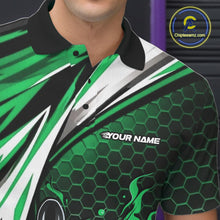 Load image into Gallery viewer, Custom Green Flame Bowling Jerseys For Men, Hexagon Bowling Team Tournament Shirt IPHW10558