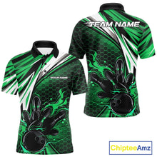 Load image into Gallery viewer, Custom Green Flame Bowling Jerseys For Men, Hexagon Bowling Team Tournament Shirt IPHW10558