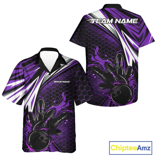 Custom Purple Flame Bowling Jerseys For Men And Women, Hexagon Bowling Team Tournament Shirt IPHW10559