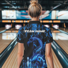 Load image into Gallery viewer, Custom Black Blue Flame Scorpio Zodiac Bowling Women Polo Shirts, Scorpion Bowler Outfit IPHW8972