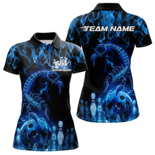 Load image into Gallery viewer, Custom Black Blue Flame Scorpio Zodiac Bowling Women Polo Shirts, Scorpion Bowler Outfit IPHW8972
