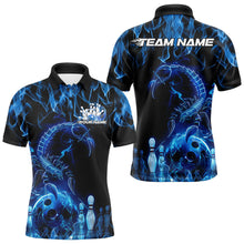 Load image into Gallery viewer, Custom Black And Blue Flame Scorpio Zodiac Bowling Men Polo Shirts, Scorpion Bowler Outfit IPHW8972