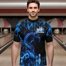 Load image into Gallery viewer, Custom Black And Blue Flame Scorpio Zodiac Bowling Men Quarter-Zip Shirts, Scorpion Bowler Outfit IPHW8972