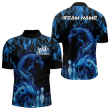 Load image into Gallery viewer, Custom Black And Blue Flame Scorpio Zodiac Bowling Men Quarter-Zip Shirts, Scorpion Bowler Outfit IPHW8972