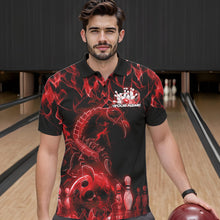 Load image into Gallery viewer, Custom Black And Red Flame Scorpio Zodiac Bowling Men Polo Shirts, Scorpion Bowler Outfit IPHW8973