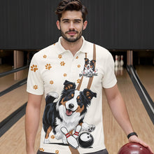Load image into Gallery viewer, Custom Funny Border Collie Dog Bowling Men Polo Shirts, Dog Paw Print Bowler Outfit IPHW8974