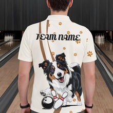 Load image into Gallery viewer, Custom Funny Border Collie Dog Bowling Men Polo Shirts, Dog Paw Print Bowler Outfit IPHW8974