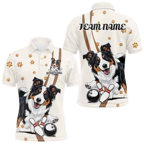 Custom Funny Border Collie Dog Bowling Men Polo Shirts, Dog Paw Print Bowler Outfit IPHW8974