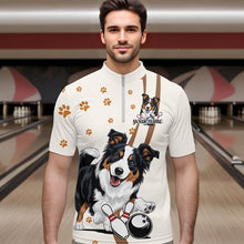 Load image into Gallery viewer, Custom Funny Border Collie Dog Bowling Men Quarter-Zip Shirts, Dog Paw Print Bowler Outfit IPHW8974
