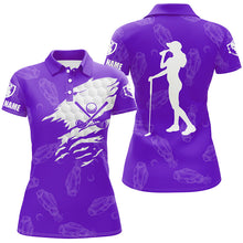 Load image into Gallery viewer, Womens golf polo shirts custom name golf clubs pattern shirt for ladies | Purple NQS7536