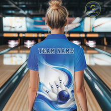 Load image into Gallery viewer, Custom Bowling Tournament Polo Shirts For Women, Bowling League Team Shirt | Blue IPHW11371