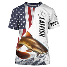 Load image into Gallery viewer, Catfish Fishing Custom Long Sleeve Fishing Shirts, American Flag Patriotic Catfish Fishing Shirt IPHW7017