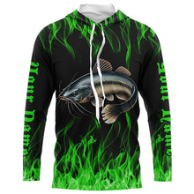 Load image into Gallery viewer, Catfish Fishing Custom Long Sleeve Fishing Shirts, Green Flame Catfish Fishing Tournament Shirt IPHW7018