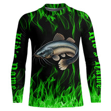 Load image into Gallery viewer, Catfish Fishing Custom Long Sleeve Fishing Shirts, Green Flame Catfish Fishing Tournament Shirt IPHW7018