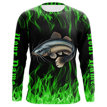 Load image into Gallery viewer, Catfish Fishing Custom Long Sleeve Fishing Shirts, Green Flame Catfish Fishing Tournament Shirt IPHW7018