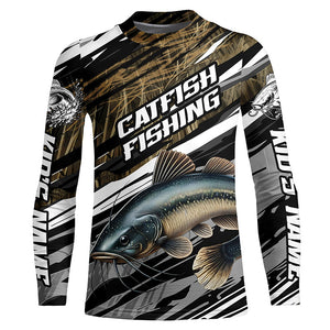 Catfish Fishing Custom Long Sleeve Tournament Fishing Shirts, Catfish Fishing Jerseys Grass Camo IPHW7020