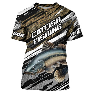 Catfish Fishing Custom Long Sleeve Tournament Fishing Shirts, Catfish Fishing Jerseys Grass Camo IPHW7020