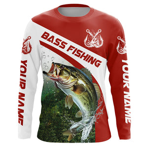 Custom Bass Fishing Long Sleeve Tournament Fishing Shirts, Bass Performance Fishing Jerseys | Red IPHW5801