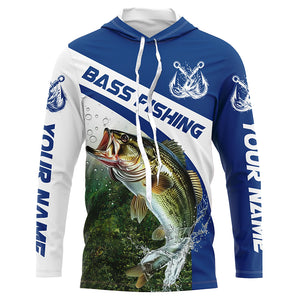 Custom Bass Fishing Long Sleeve Tournament Fishing Shirts, Bass Performance Fishing Jerseys | Blue IPHW5802