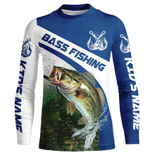 Load image into Gallery viewer, Custom Bass Fishing Long Sleeve Tournament Fishing Shirts, Bass Performance Fishing Jerseys | Blue IPHW5802