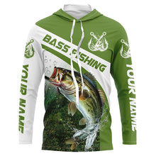 Load image into Gallery viewer, Custom Bass Fishing Long Sleeve Tournament Fishing Shirts, Bass Performance Fishing Jerseys | Green IPHW5803